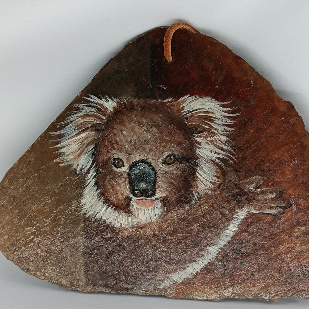Vtg. Koala Hand Painted On Slate By Mary Beth Alexander